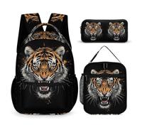 WECECE Tiger Backpack with Lunch Box Pencil Case for Boys Age 7, Animal Tiger Bookbag with Lunch Tote and Pencil Case Year 5 for Boys Back to School Gift and Learning Essentials