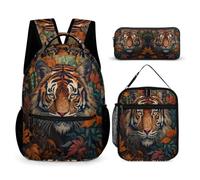 WECECE Tiger Backpack with Lunch Box Pencil Case for Boys Age 7, Bookbag with Lunch Tote and Pencil Case Year 5 for Boys Back to School Gift and Learning Essentials