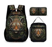 WECECE Tiger Book Pack 3 Piece Set for Students 7-9 Years, Animal Theme School Backpack with Lunch Box Pencil Case Year 5 for Young Learners Back to School Gift and Learning Essentials