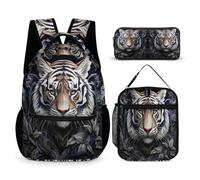 WECECE Tiger Book Pack with Lunch Bag and Pencil Case for Kids Age 10, Animal Theme Bookbag with Pencil Case and Lunch Bag Year 4-6 for Boys Back to School Gift Learning Essentials