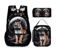 WECECE Tiger Bookbag School Supplies Bundle for Students 9-11 Years, Animal Tiger Book Pack 3 Piece Set Year 5-7 for Boys Daily Study Classroom Lessons and Travel Activities