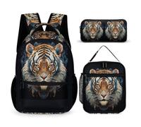 WECECE Tiger Motif School Bag 3 Piece Set for Students 6-8 Years, Animal Theme Backpack with Lunch Box Pencil Case Year 4-6 for Primary Students Back to School Gift and Learning Essentials