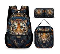 WECECE Tiger Motif School Bag School Supplies Bundle for Boys Age 6, Animal Theme Book Pack with Pencil Case and Lunch Bag Year 3 for Boys Family Trips Outdoor Activities and Student Carry