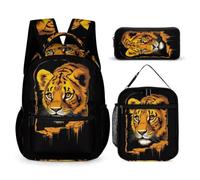 WECECE Tiger School Backpack with Lunch Box Pencil Case for Boys 7-9 Years, Animal Tiger Book Pack 3 Piece Set Year 2 for Girls Sports Clubs Holiday Travel and Daily Carry