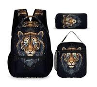 WECECE Tiger Schoolbag School Supplies Bundle for Children 6-8 Years, Animal Tiger Bookbag with Pencil Case and Lunch Bag Year 6 for Boys Back to School Gift and Learning Essentials