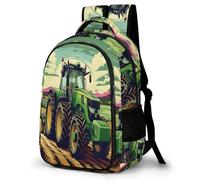 WECECE Tractor Print Backpack Fashion School Bag Boys 12-16 Year Olds Car Motif Book Bag Kids Year 5-7 Bookbag for Students 15.6 Inch Laptop Backpack Back to School Gift