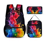 WECECE Watercolour Style School Bag School Supplies Bundle for Children Age 10, Colorful Schoolbag 3 Piece Set Year 5 for Primary Students Family Trips Outdoor Activities and Student Carry