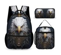 WECECE White Headed Eagle Backpack Set with Pencil Case and Lunch Bag for Boys Age 11, Bird Theme Bookbag 3 Piece Set Year 5 for Boys Family Trips Outdoor Activities and Student Carry