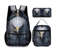 WECECE White Headed Eagle Book Pack 3 Piece Set for Boys 8-10 Years, Bird Theme School Bag with Lunch Box Pencil Case Year 7 for Young Learners School Journeys Learning Sessions and Holiday Travel