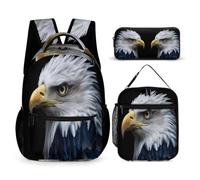 WECECE White Headed Eagle Book Pack 3 Piece Set for Children Age 9, Bird Theme School Backpack with Pencil Case and Lunch Bag Year 5 for Girls Learning Essentials Holiday Travel and Sports Clubs