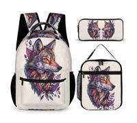 WECECE Wolf Bookbag 3 Piece Set for Kids 8-10 Years, Animal Wolves Bookbag School Supplies Bundle Year 2 for Girls Learning Essentials Holiday Travel and Sports Clubs