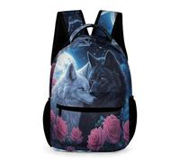 WECECE Wolf Couples Backpack for Boys Age 10 Animal Wolves Pattern School Bag for Girls Year 4 with Front Pocket Bookbag Books Water Bottle Spring Outing Travel