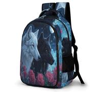 WECECE Wolf Couples School Bag Lightweight Students 12 Year Olds Animal Wolves Bookbag Boys Primary School Rucksack for Students 13.3 Inch Laptop Rucksack Spring Outing