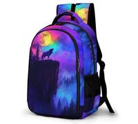 WECECE Wolf Design Rucksack Kids Year 8 Animal Wolve Print School Backpack Girls 8-12 Year Olds Fashion School Bag Daypack Students 15.6 Inch Laptop Backpack Autumn Trip