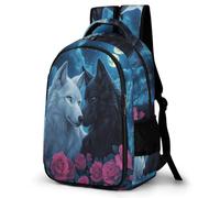 WECECE Wolf Design School Bag Students Age 8 Animal Wolve Print Bookbag Boys Year 6-8 Lightweight School Backpack for Kids and Teens Autumn Trip Outdoor Travel Daily Use