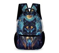 WECECE Wolf Dreamcatcher Backpack Boys Age 10 Students Moon Wolves School Bag Year 5 Girls Lightweight Durable Rucksack Book Bag 43x32x15cm for Daily Lessons Books Notebooks