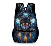 WECECE Wolf Dreamcatcher Daypack Children for Boys Girls 9-13 Years Wolves Backpack Years 2-4 Primary Kids Durable Daily Rucksack Front Pocket Side Pockets Outdoor Day Trips