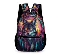 WECECE Wolf Dreamcatcher Daypack Kids for Boys Girls 6-10 Years Wolves School Bag Years 4-6 Lightweight with Side Pockets Bookbag Books Stationery Bottle Back to School Gift