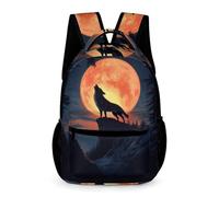 WECECE Wolf Moon Daypack Kindergarten Primary Kids Children for Boys Girls Age 13 Moon Wolves Backpack Years 3-5 Durable School Bag Front Pocket Side Pockets School Trips Travel