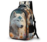 WECECE Wolf Print School Backpack Students Year 3-5 Animal Wolve Motif Book Bag Boys Age 13 Fashion Backpack School Bag Students 13.3 Inch Laptop Rucksack Spring Outing