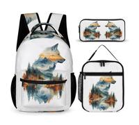WECECE Wolf School Bag 3 Piece Set for Children Age 9, Animal Wolves Bookbag 3 Piece Set Year 6 for Young Learners Camping Holidays Outdoor Activities and Learning Sessions