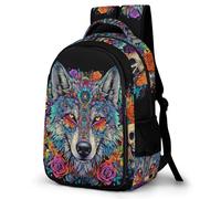 WECECE Wolve Pattern Backpack Boys 12-16 Year Olds Wolf Illustration Daypack Kids Year 8 Lightweight School Bag for Kids and Teens Spring Outing Outdoor Travel Daily Use