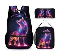 WECECE Wolves Book Pack with Lunch Bag and Pencil Case for Kids Age 10, Animal Wolf Bookbag with Pencil Case and Lunch Bag Year 4-6 for Boys Back to School Gift Learning Essentials