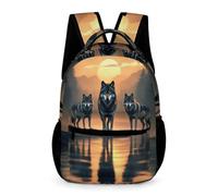 WECECE Wolves Print Rucksack for Students for Boys Girls 8-11 Years Animal Wolf Daypack Years 4-6 Primary Kids Lightweight Bookbag Front Pocket Side Pockets Class Daily Use