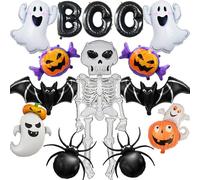 Wecepar Halloween Party Decorations - 12Pcs Ghost Skeleton Pumpkin Bat Spider BOO Foil Balloons Set for Halloween Birthday Party Supplies