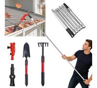 Weciau 1.7m Telescopic Gutter Cleaning Tools, 2-in-1 Multi-Angle Gutter Cleaner with Shovel and Rake, Roof Gutter Cleaning Equipment for Home and Garden Maintenance, 10Pcs