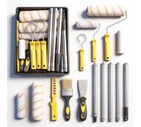 Weciau 17Pcs Paint Roller Set, 9 Inch/4Inch Paint Rollers and Trays Sets with 5 Extension Poles, Scraper, Brush, Pads, 1.5M Painting Roller Kit for Painting Walls, Ceilings, Doors