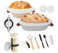 Weciau 21 Pcs Sourdough Starter Kit, 9 Inch Round & 10 Inch Oval Banneton Proofing Basket with Sourdough Starter Jar, Blade, Scrapper, 100% Natural Rattan, Bread Making Accessories for Baking Lovers