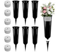 Weciau 6Pcs Grave Vases with Spike, Resin Grave Flower Holders, Cemetery Vase with Flower Arranging Accessories, Memorial Vases for Graves Yard Garden Decoration (Black)