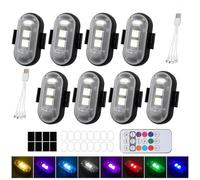 Weciau 8 Pcs LED Car Strobe Lights with Remote Control, 8 Colors Wireless LED Lights for Car, Waterproof Anti-Collision L-ED Drone Strobe Light, Mini Warning led Lights for car Drone Motorcycle Bike