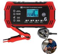 Weciau Car Battery Charger 12V, 6A Trickle Charger with LCD Screen and Temperature Compensation, Pulse Repair Chargers, Battery Maintainer for Car, Truck, Motorcycle, Lead-Acid (AGM, GEL)