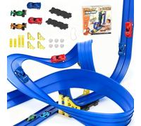 Weciau Car Track Set 5M/16FT, Race Track with 4 Alloy Cars & Base Bracket, Rolls up Portable, DIY Speed Tracks Game, Christmas Birthday Gifts for 3 4 5 6 7 8 Year Boys Girls, Blue