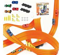 Weciau Car Track Set 5M/16FT, Race Track with 4 Alloy Cars & Base Bracket, Rolls up Portable, DIY Speed Tracks Game, Christmas Birthday Gifts for 3 4 5 6 7 8 Year Boys Girls, Orange