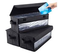 Weciau CD Storage Boxes, 3 Pack DVD Storage Box with Lids and Window, 14.2" x 6.3" x 5.5" CD Case Holder, Each Holds 35 CDs in Full Jewel Cases, 60 CDs in Slim Cases, 170 Discs in CD Sleeves (Black)
