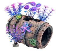 Weciau Fish Tank Decorations, Starfish Barrel Aquarium Ornaments and 4 Fish Tank Plants, fish tank Accessories Aquarium Broken Barrel Cave Decor for Betta Fish Hiding Landscaping Hole House Shelter