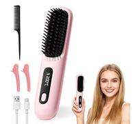 Weciau Go Brush Pro, Cordless Hair Straightener Brush, Rechargeable Ceramic Heated Brushes with 3 Heat Settings and LED Screen, Ionic Technology Hot Comb Hair Straightener for Travel, Everyday Use
