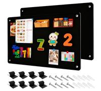 Weciau Magnetic Board for Wall, 2 Pack 42 x 30cm Black Magnetic Notice Board with 8 Screws & 8 Tapes, Fridge Magnet Boards to Display Notes, Photos, Poetry for Kitchen Home Office