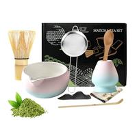 Weciau Matcha Whisk Set, 8 Pcs Complete Matcha Set with Ceramic Bowl, Bamboo Whisk, Spoon, Sifter, Holder, Tea Towel, Ideal Matcha Gift Sets for Beginners and Enthusiasts (Pink)