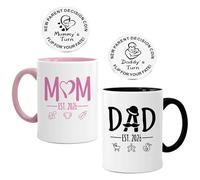 Weciau Mummy and Daddy Mugs, 2 Pack 350ml New Mum Dad Coffee Mugs Set with Decision Coin, Thoughtful Pregnancy Gifts Ceramic Mug, New Mum and dad Gifts for Expecting Parents (2026)