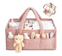 Weciau Nappy Caddy Organiser, Newborn Essentials Diaper Caddy, Washable Felt Nursery Storage Baskets with Detachable Compartments, baby shower gifts for New Mum (Pink)