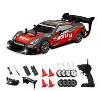 Weciau RC Drift Car, 2.4Ghz 1:24 4WD Remote Control Car with LED Lights, 2 Batteries and 4 Extra Drifting Tires, 20km/h High Speed RC Cars, Mini Racing Cars for Kids Adults Gifts