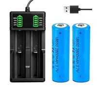 Weciau Rechargeable Battery Charger, 18650 Lithium-ion Battery Charger Set with 2 Pack 3.7V 2800mAh Batteries, 2-Bay Battery Chargers with LED Indicator for 18500 21700 26650 14500 16340 10440 18650