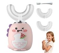 Weciau U Shaped Toothbrush, Kids 360º Automatic Ultrasonic Toothbrush with 4 Brushs Head and 3 Cleaning Modes, IPX7 Waterproof Electric Toddler Sonic Toothbrush for 2-12 Children (Pink)