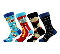WeciBor Men's 4-Pack Father's Day Crew Socks DAD Super DAD Badge Motifs UK 7-12