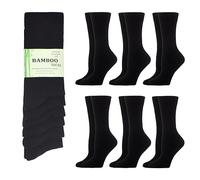 WeciBor Women's Black Bamboo Crew Socks 6 Pack - Breathable Seamless Soft Socks for Daily Wear, Size 7-9