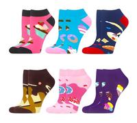 WeciBor Women's Colorful Funny Cute Low Cut Ankle Short Socks, 6 Pairs Multicolor Food, Sizes 6-9